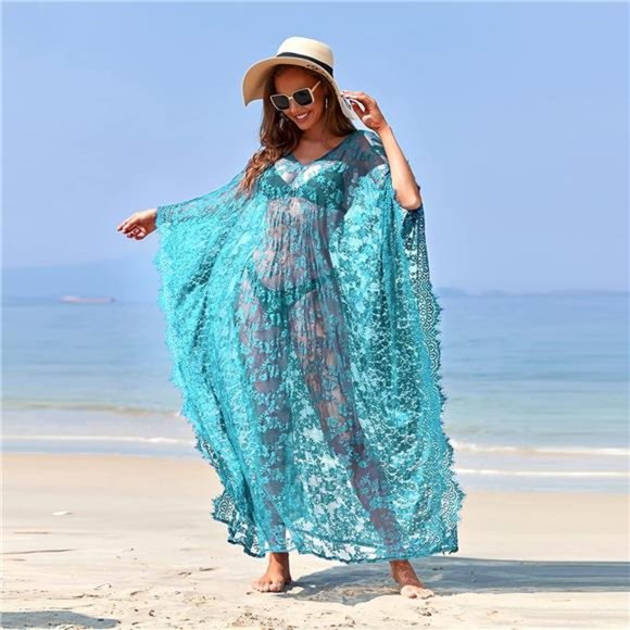 HOT BIKINI Cover up Robe Eyelash Lace Soft Peacock blue - Picture 4 of 6